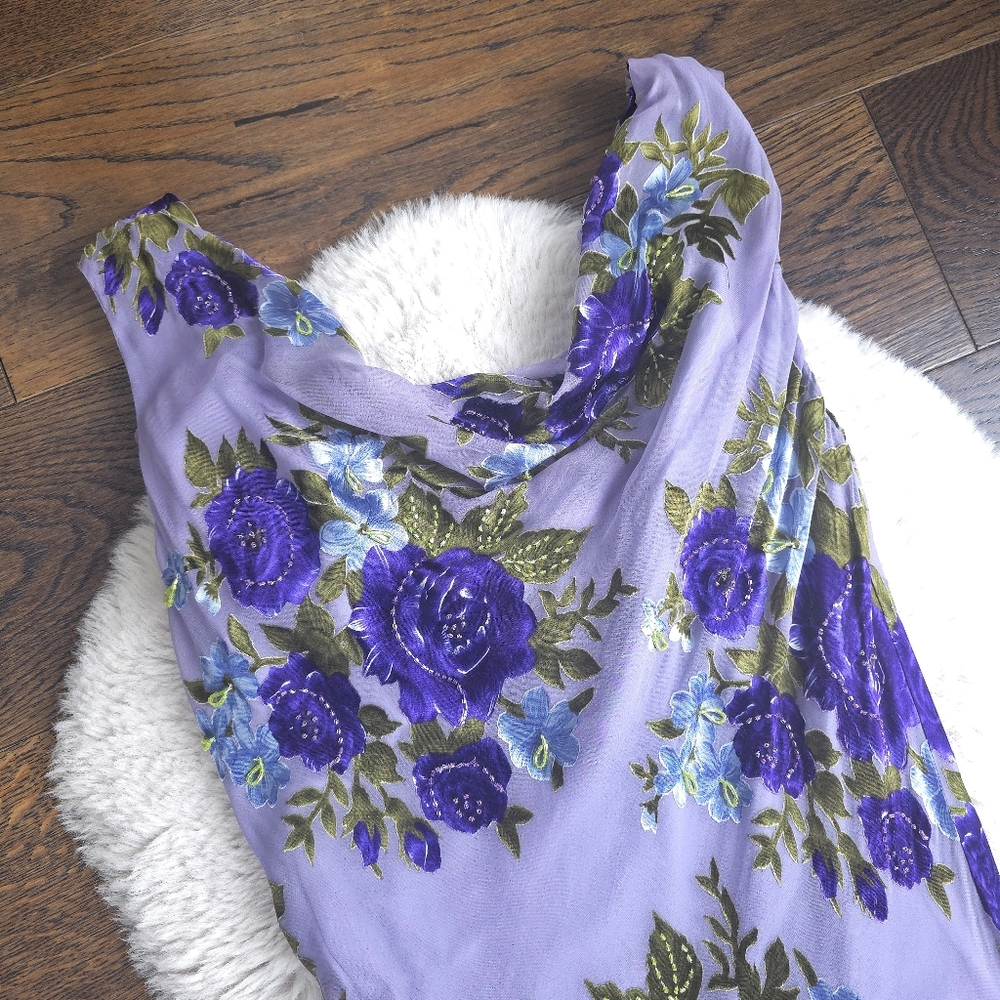 Vintage Deadstock Fairy Y2K Euro Lavender Purple Floral Burnout Silk Slip Dress - Picture 2 of 7